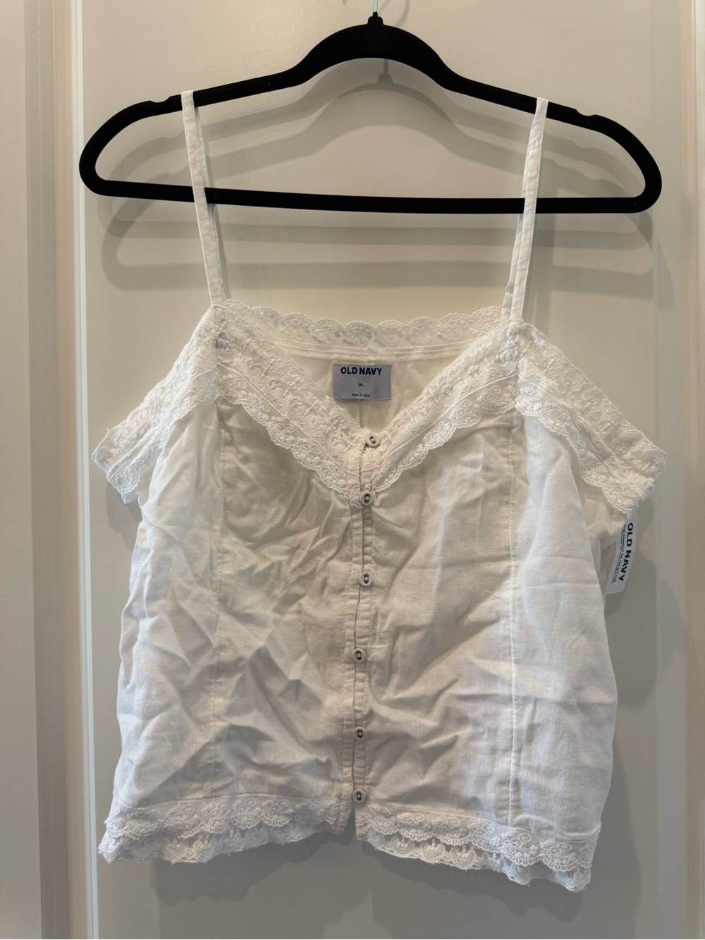 Old Navy White Lace-Trim Button-Front Camisole